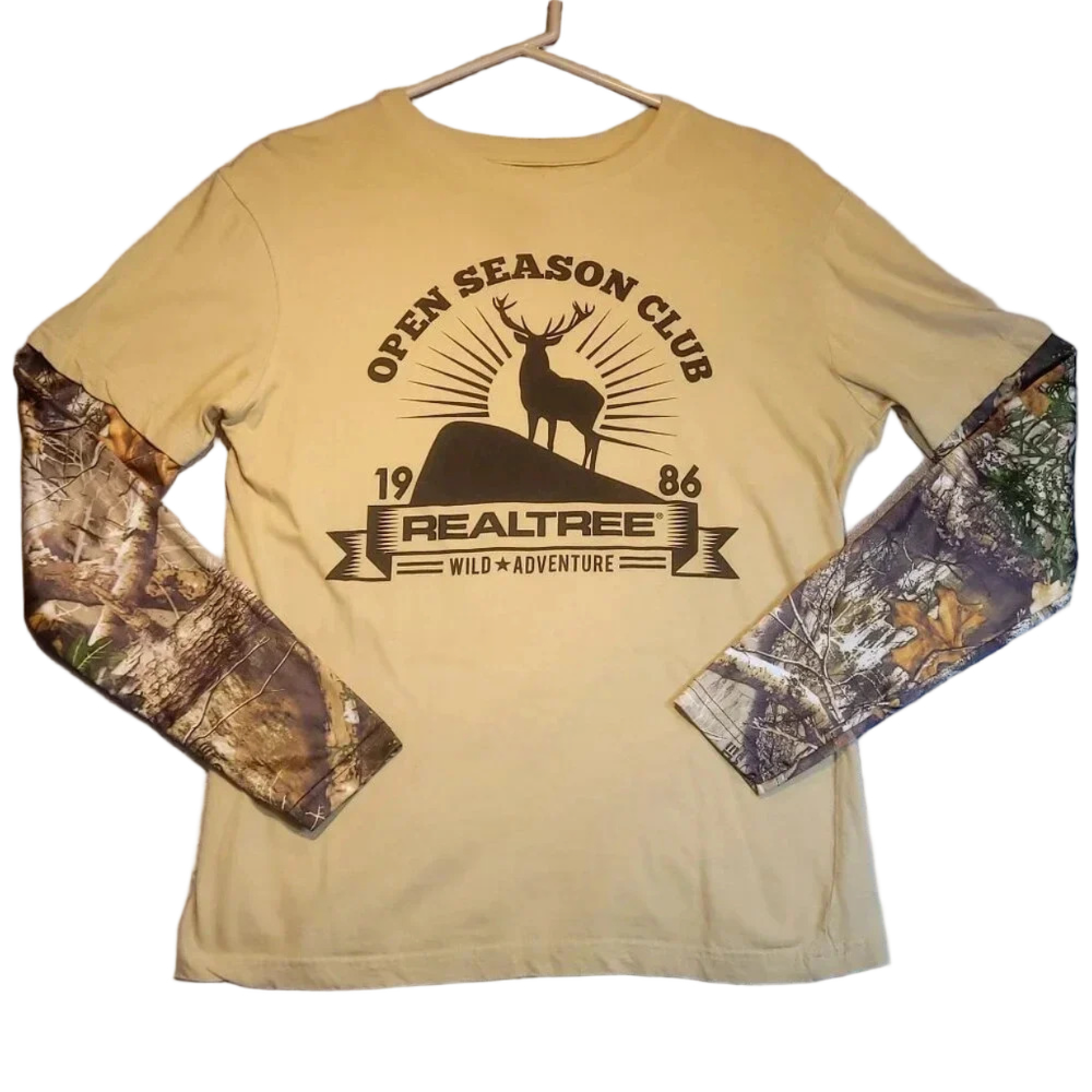 Men's Vintage Realtree Camo Long Sleeve 2-Tone T-Shirt Size Small